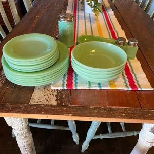 Jadite dinnerware.   Never used.  6 plates, 6 appetizer plates, 4 bowls.
